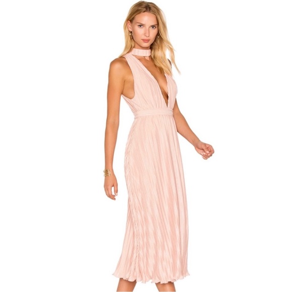 NBD REVOLVE PINK PLUNGING V-NECK PLEATED MIDI DRESS - Picture 4 of 10